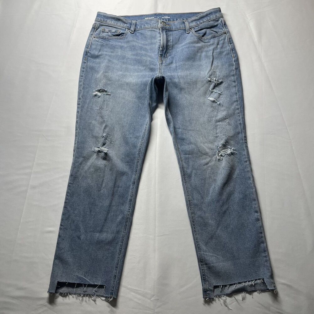 Old Navy Mid-Rise Boyfriend Distressed Light Wash Jeans Women Size 10